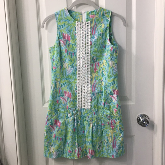 A Lilly Pulitzer green, blue, and pink dress. - Picture 1 of 3